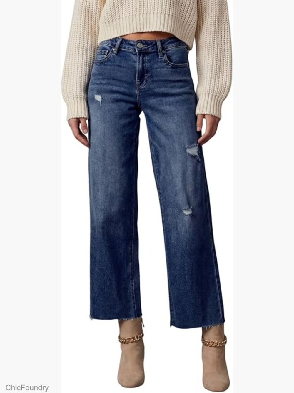High Waist Wide Leg Stretch Jeans Petite Straight Leg Denim Pants
